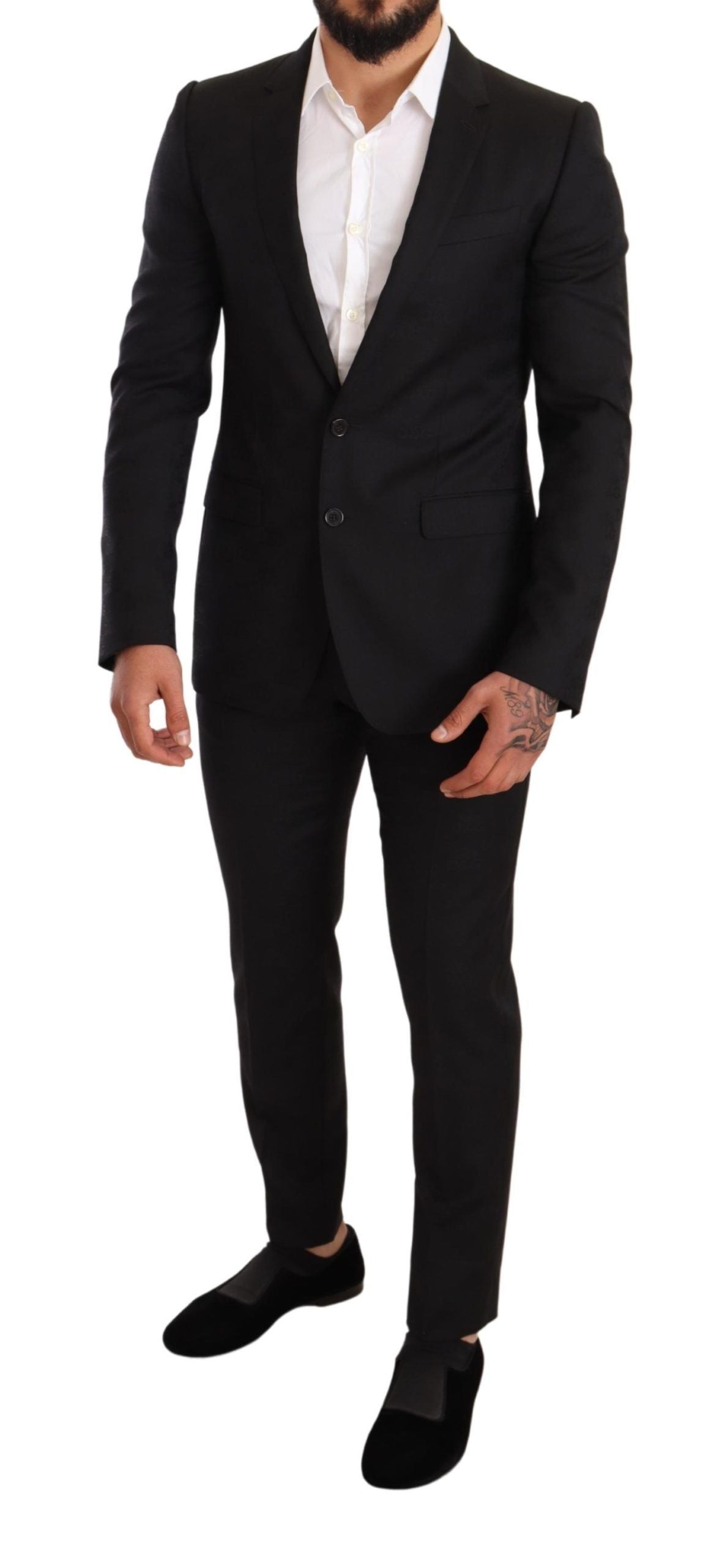 Dolce &amp; Gabbana Black Logo Wool Slim Fit 2 Piece MARTINI Suit