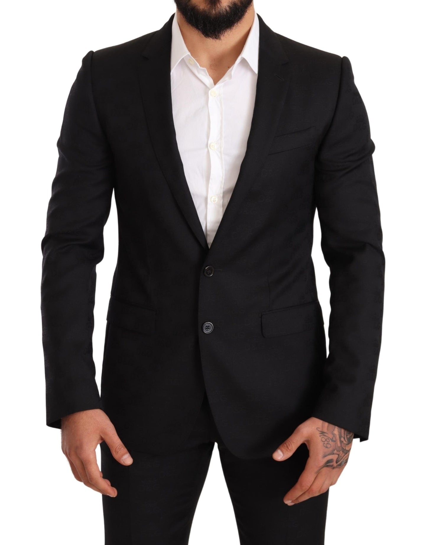 Dolce &amp; Gabbana Black Logo Wool Slim Fit 2 Piece MARTINI Suit