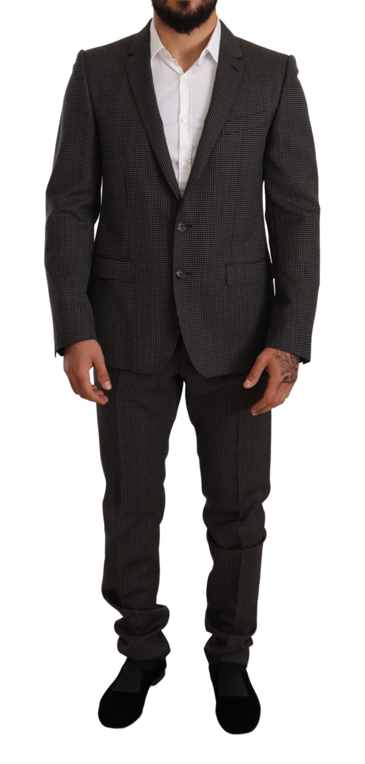 Dolce &amp; Gabbana Black Fantasy Pattern Wool MARTINI suit