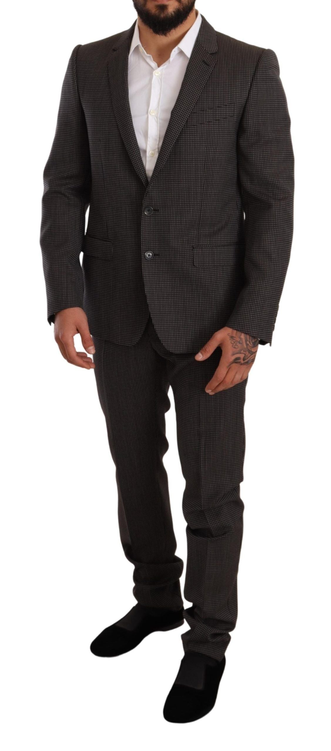 Dolce &amp; Gabbana Black Fantasy Pattern Wool MARTINI suit