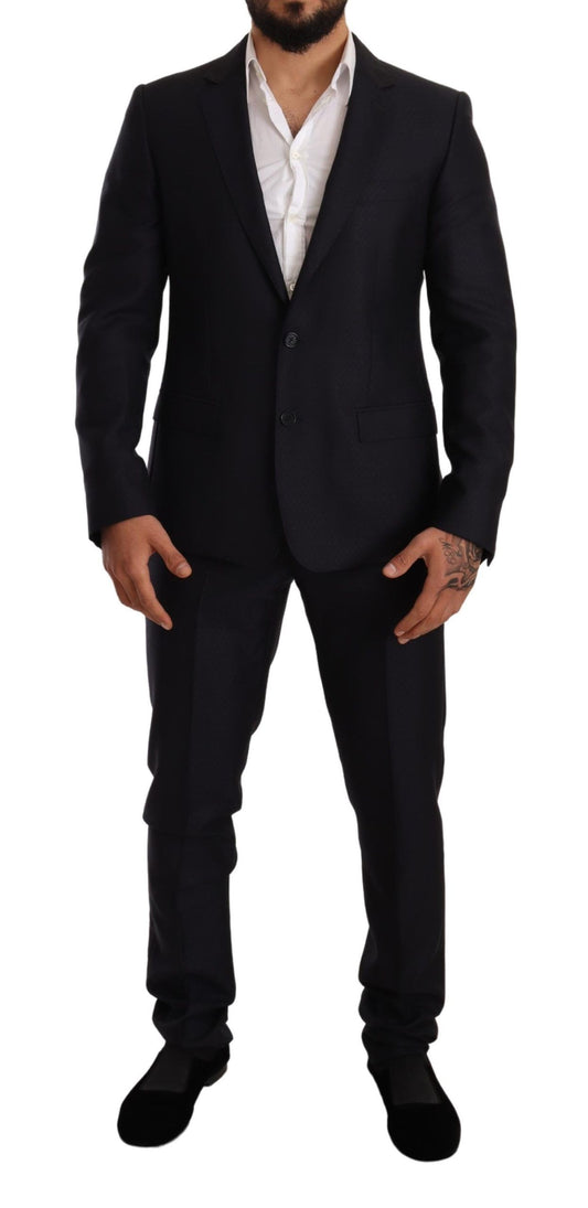 Dolce &amp; Gabbana Blue Pattern MARTINI SLIM FIT 2 Piece Suit