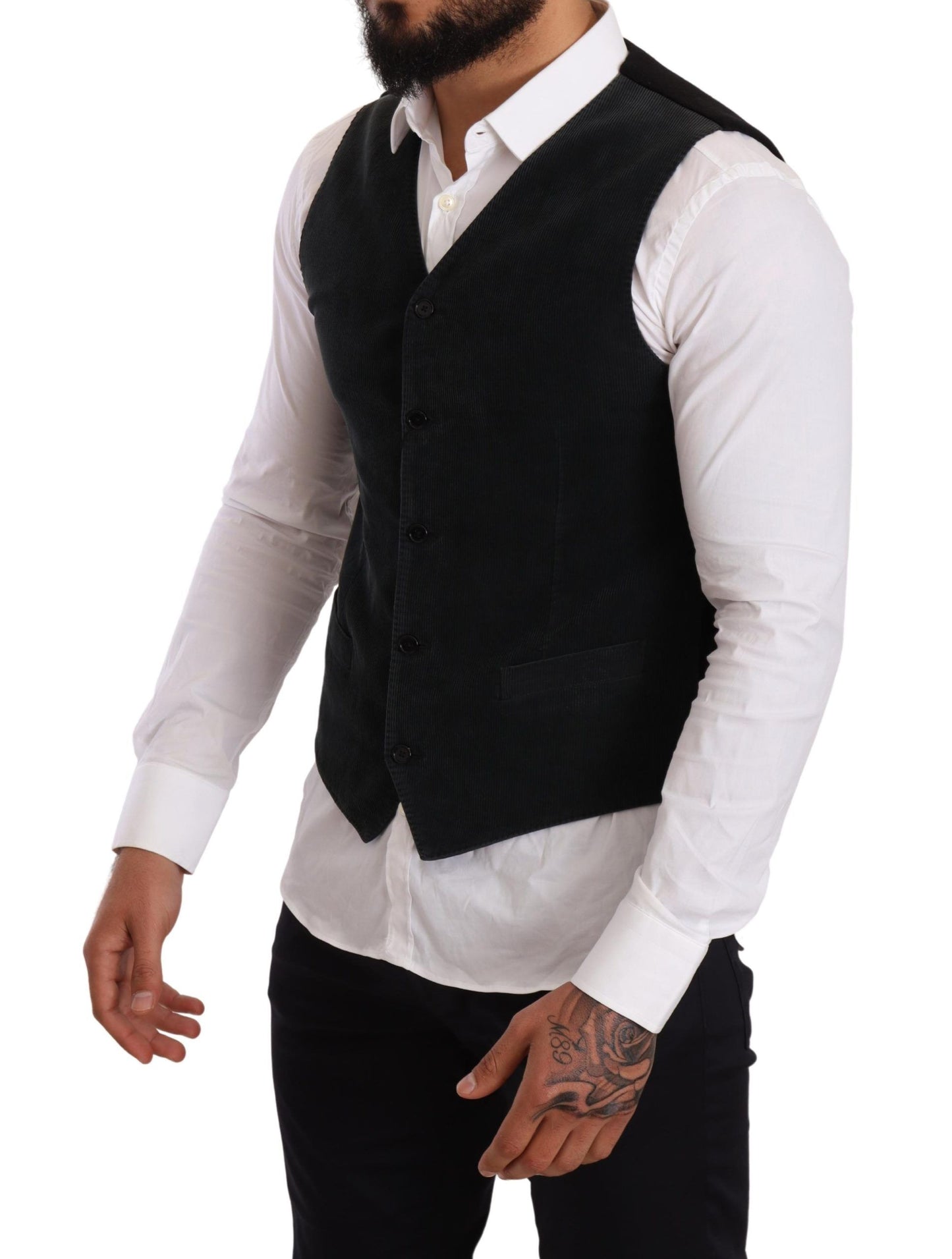 Dolce &amp; Gabbana Black Cotton Single Breasted Waistcoat