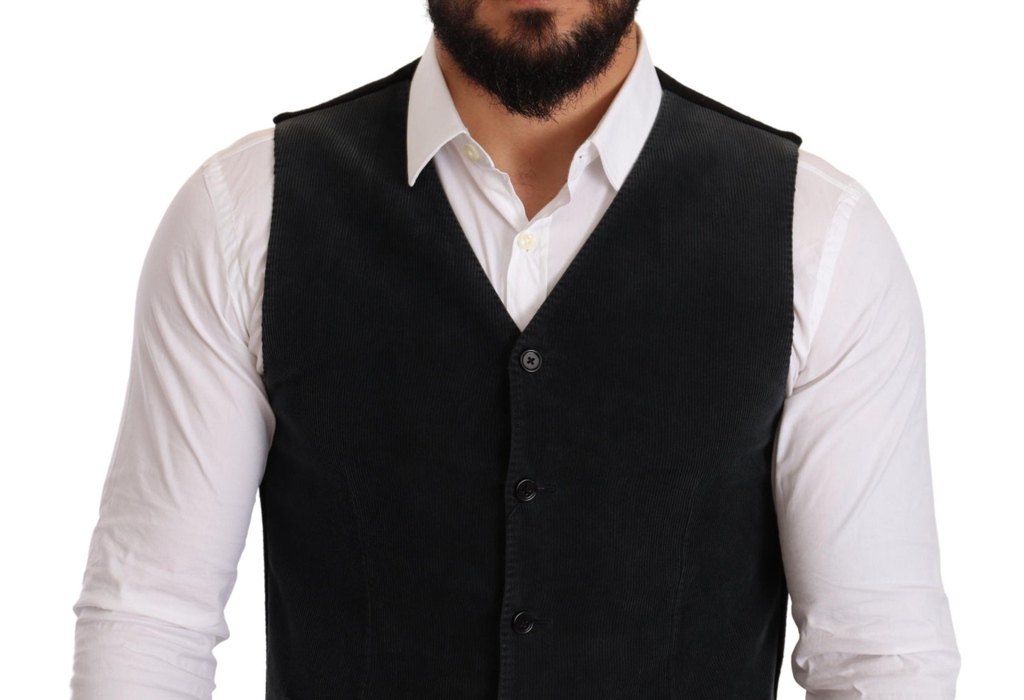 Dolce &amp; Gabbana Black Cotton Single Breasted Waistcoat