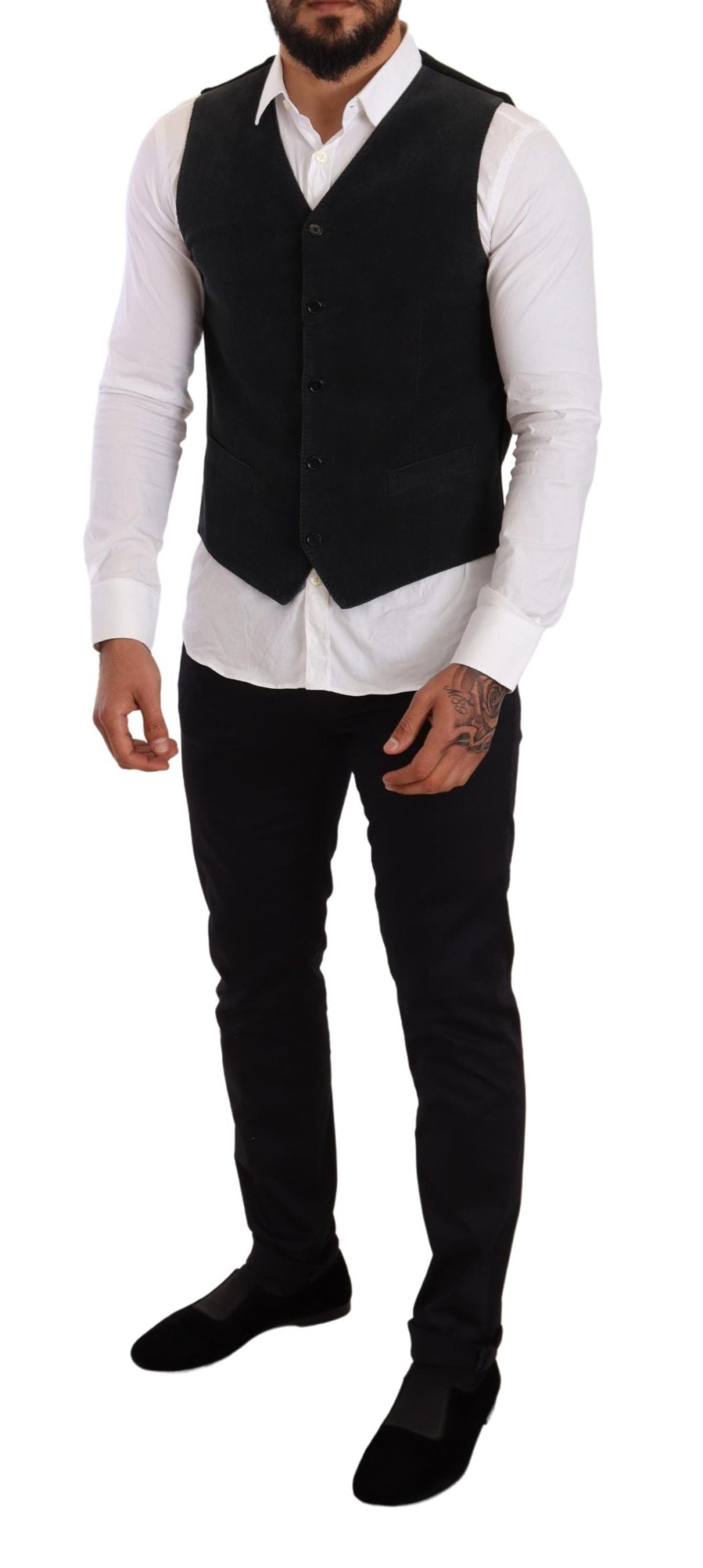 Dolce &amp; Gabbana Black Cotton Single Breasted Waistcoat