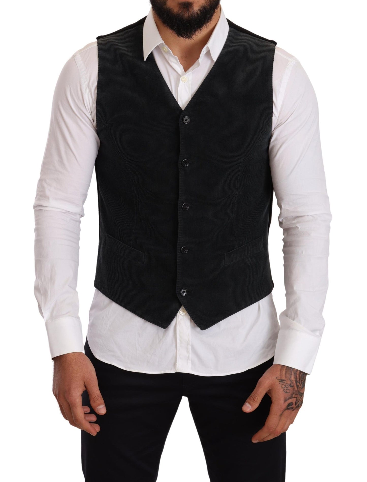 Dolce &amp; Gabbana Black Cotton Single Breasted Waistcoat