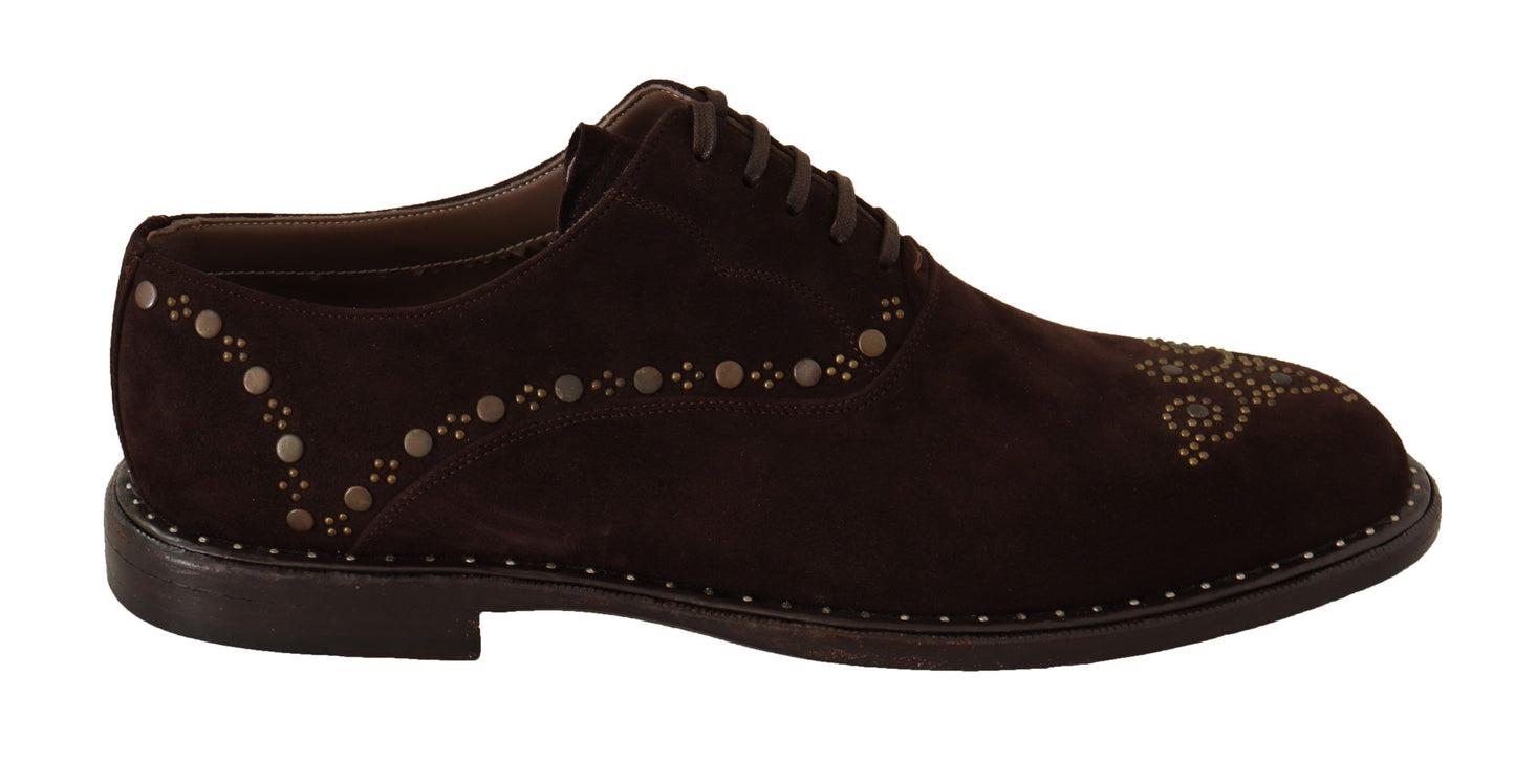 Dolce &amp; Gabbana Brown Suede Marsala Derby Studded Shoes