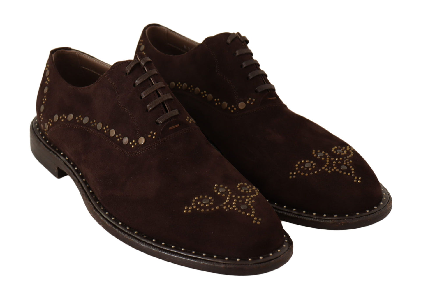 Dolce &amp; Gabbana Brown Suede Marsala Derby Studded Shoes