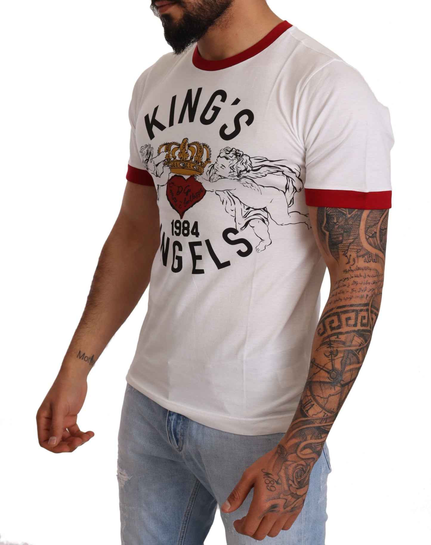 Weißes Baumwoll-T-Shirt mit „Kings Angels“-Print von Dolce &amp; Gabbana