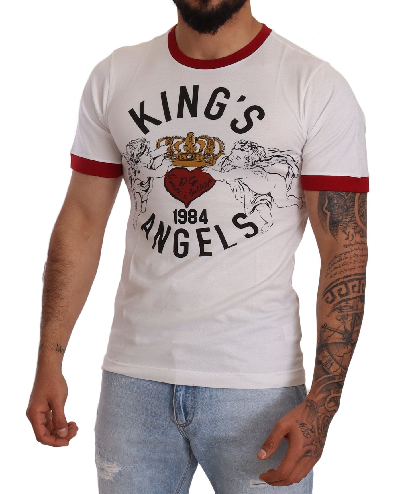 Dolce &amp; Gabbana White Kings Angels Print Cotton T-shirt