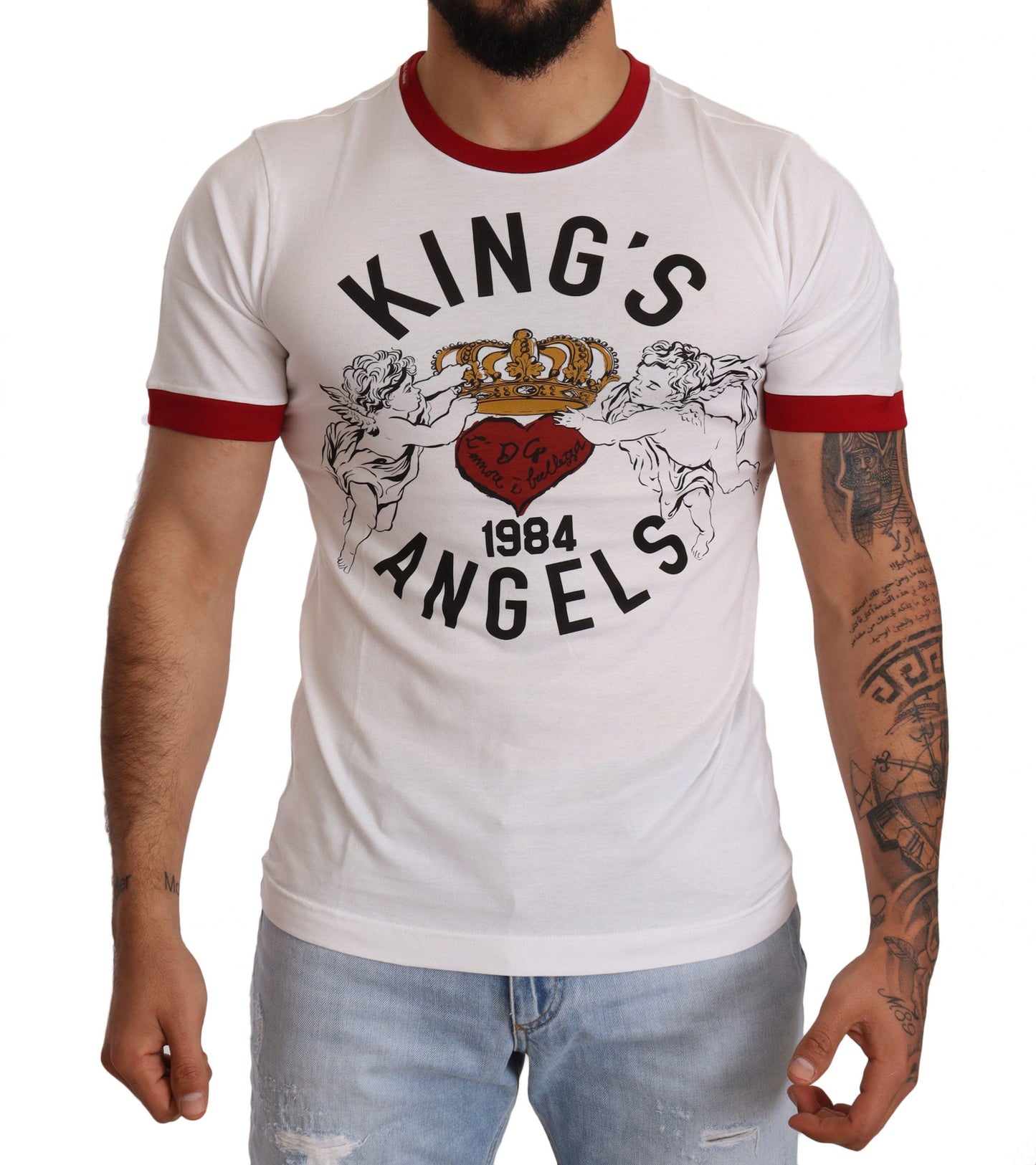 Weißes Baumwoll-T-Shirt mit „Kings Angels“-Print von Dolce &amp; Gabbana