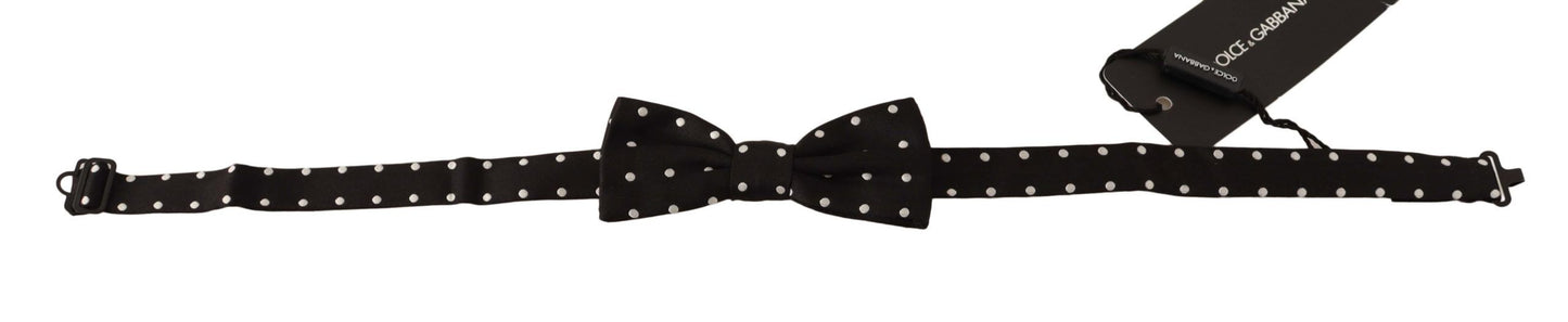 Dolce &amp; Gabbana Black White Polka Dot Silk Adjustable Neck Papillon Bow Tie