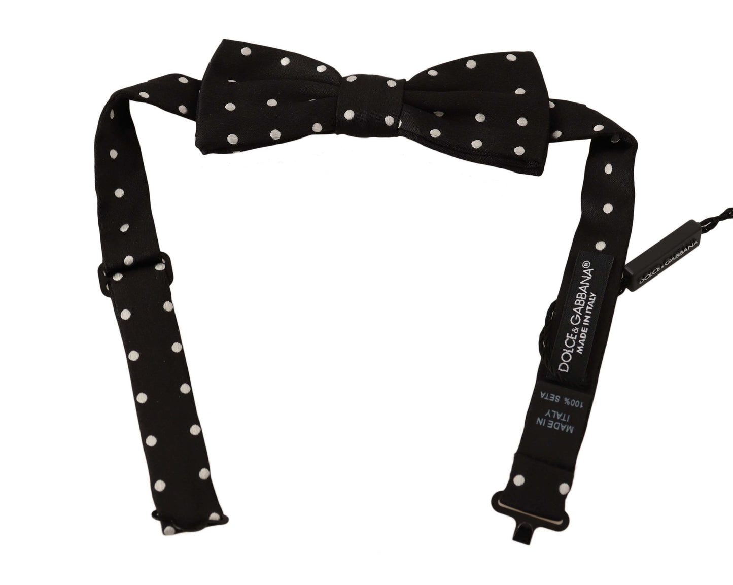 Dolce &amp; Gabbana Black White Polka Dot Silk Adjustable Neck Papillon Bow Tie