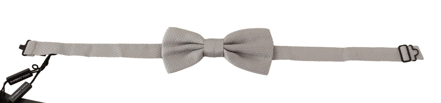 Dolce &amp; Gabbana Silver Grey 100% Silk Adjustable Neck Papillon Bow Tie