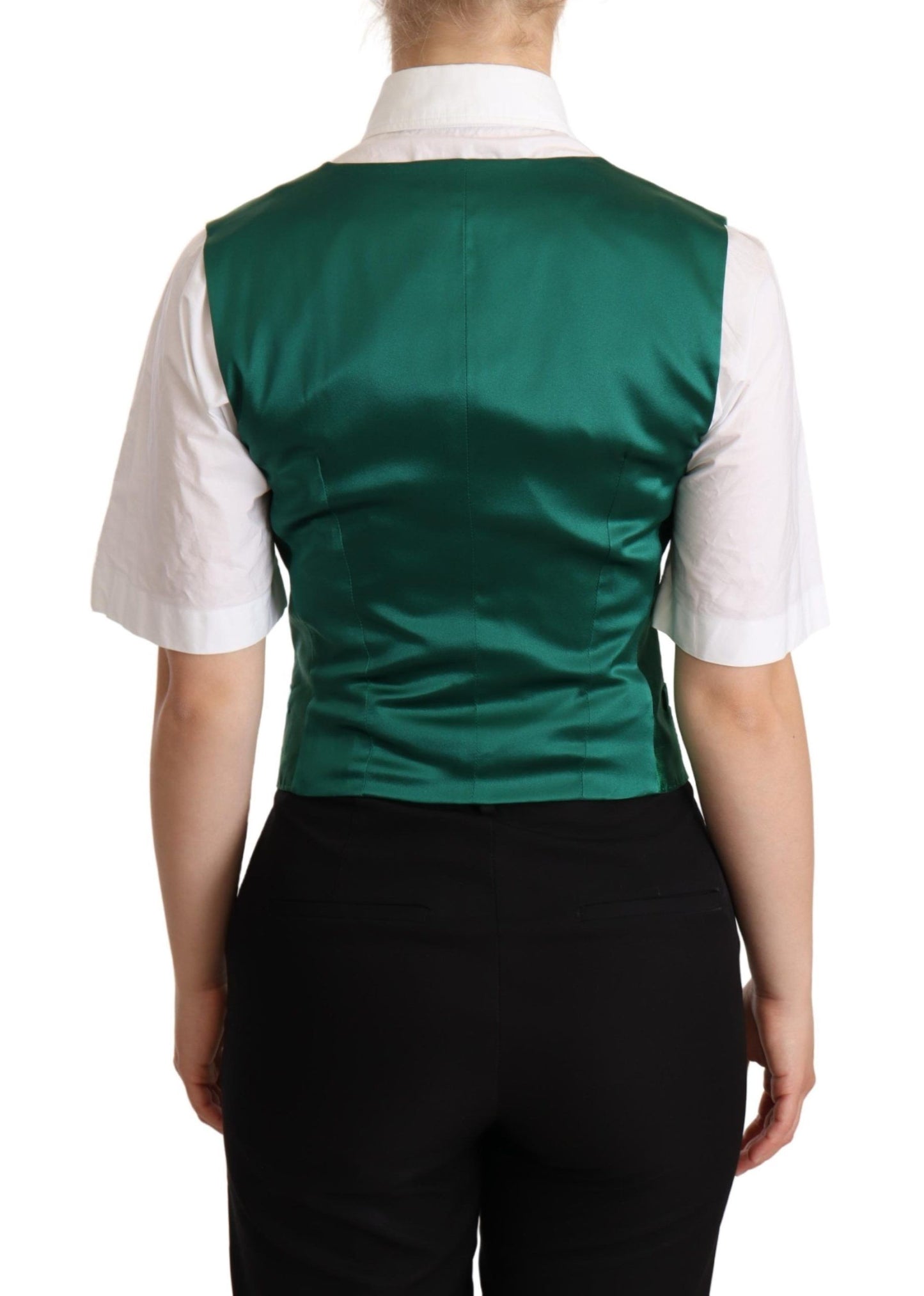 Dolce &amp; Gabbana Green Silk Satin na walang manggas na Waistcoat Vest