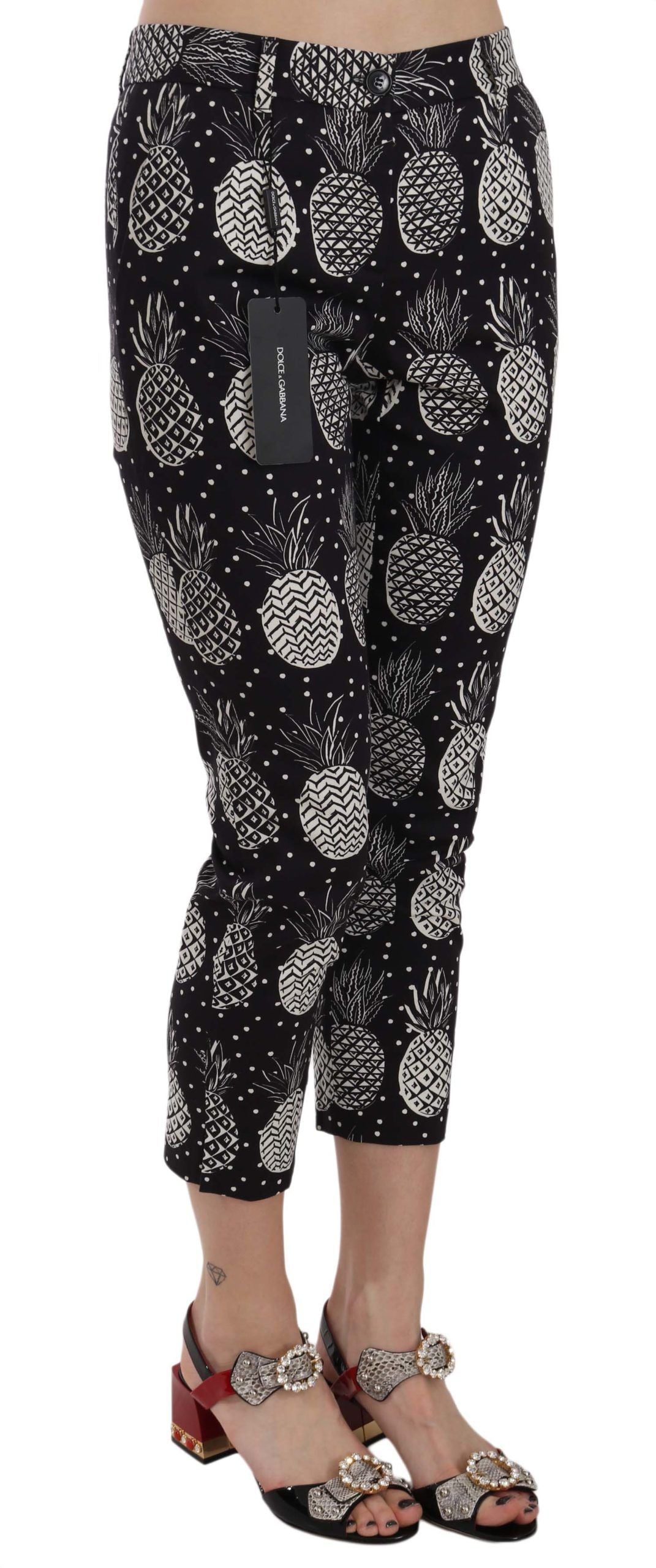 Dolce &amp; Gabbana Black Pineapple Print Skinny Capri Pants