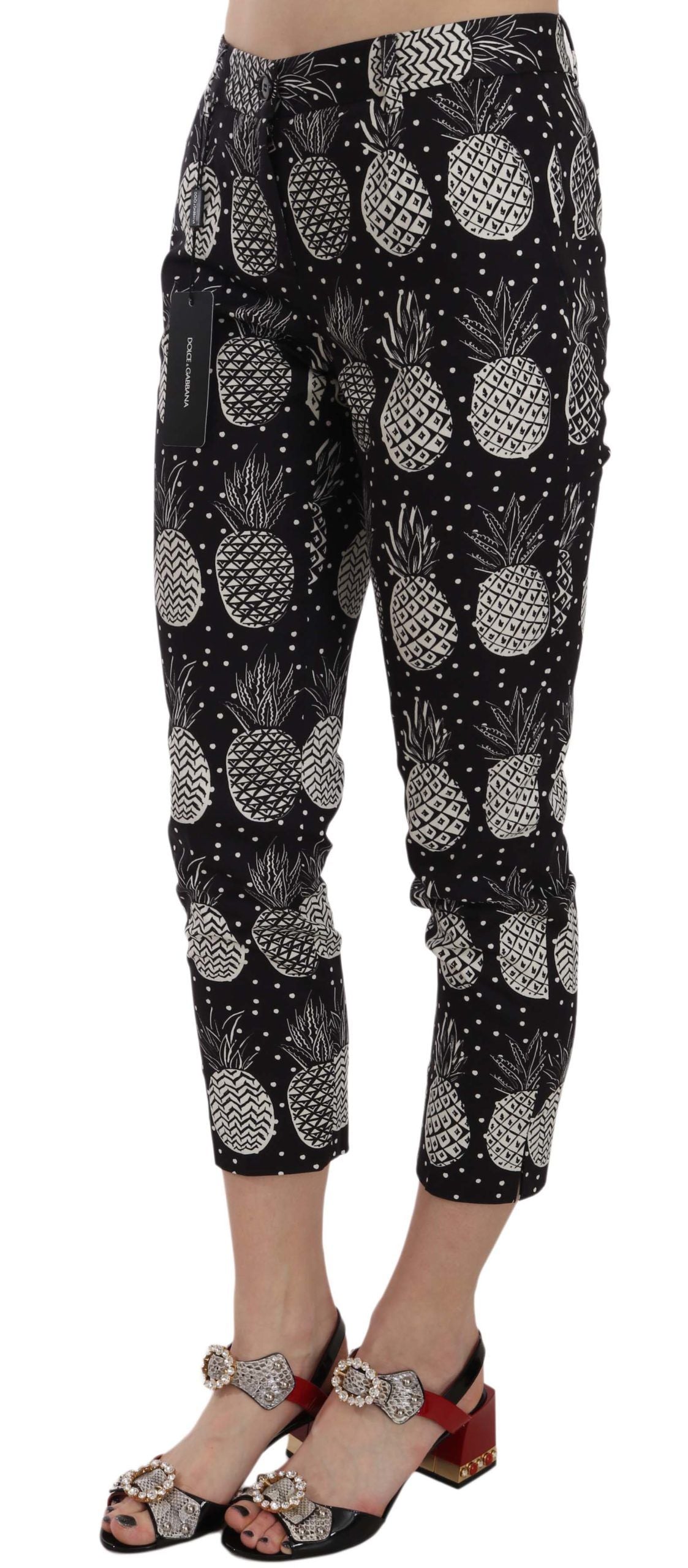 Dolce &amp; Gabbana Black Pineapple Print Skinny Capri Pants