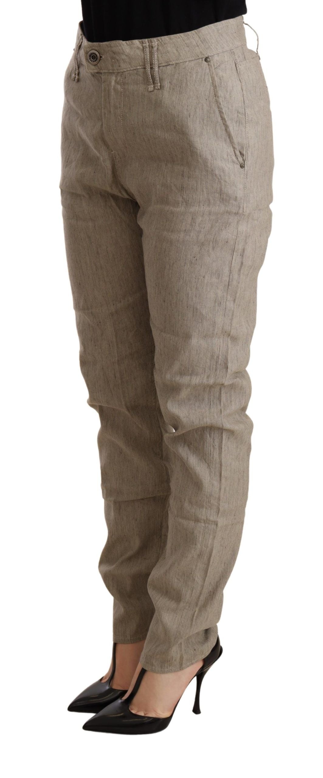 CYCLE Beige lässige Baggy-Stretchhose mit mittlerer Taille