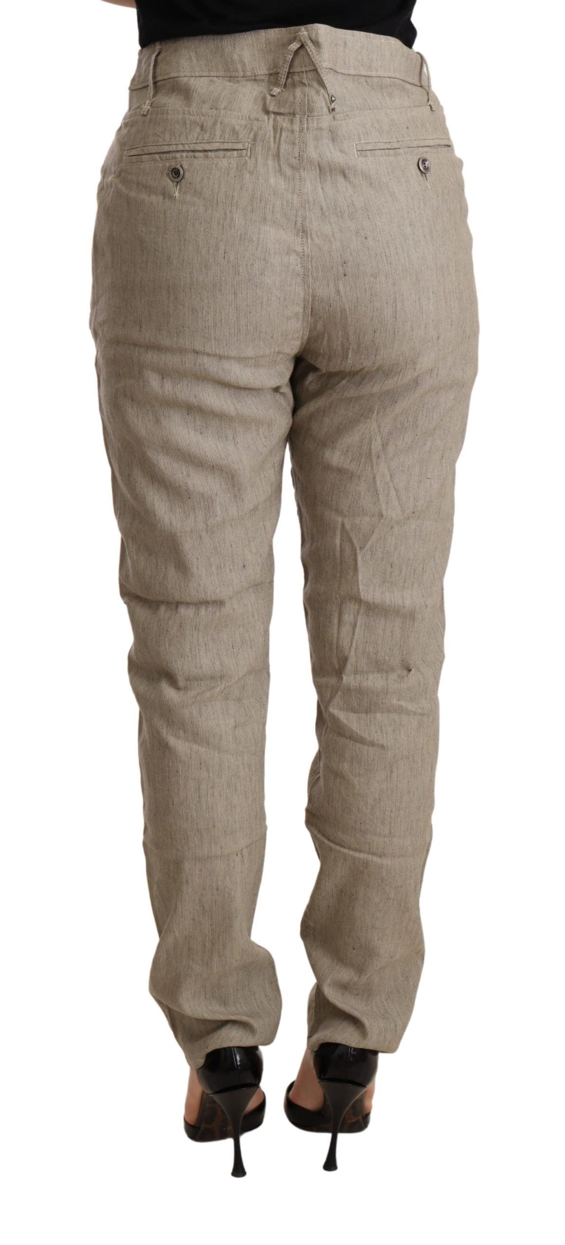 CYCLE Beige lässige Baggy-Stretchhose mit mittlerer Taille