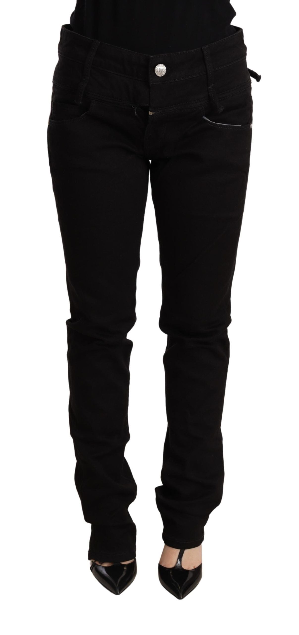 Acht schwarze Skinny-Denim-Jeanshose mit niedriger Taille