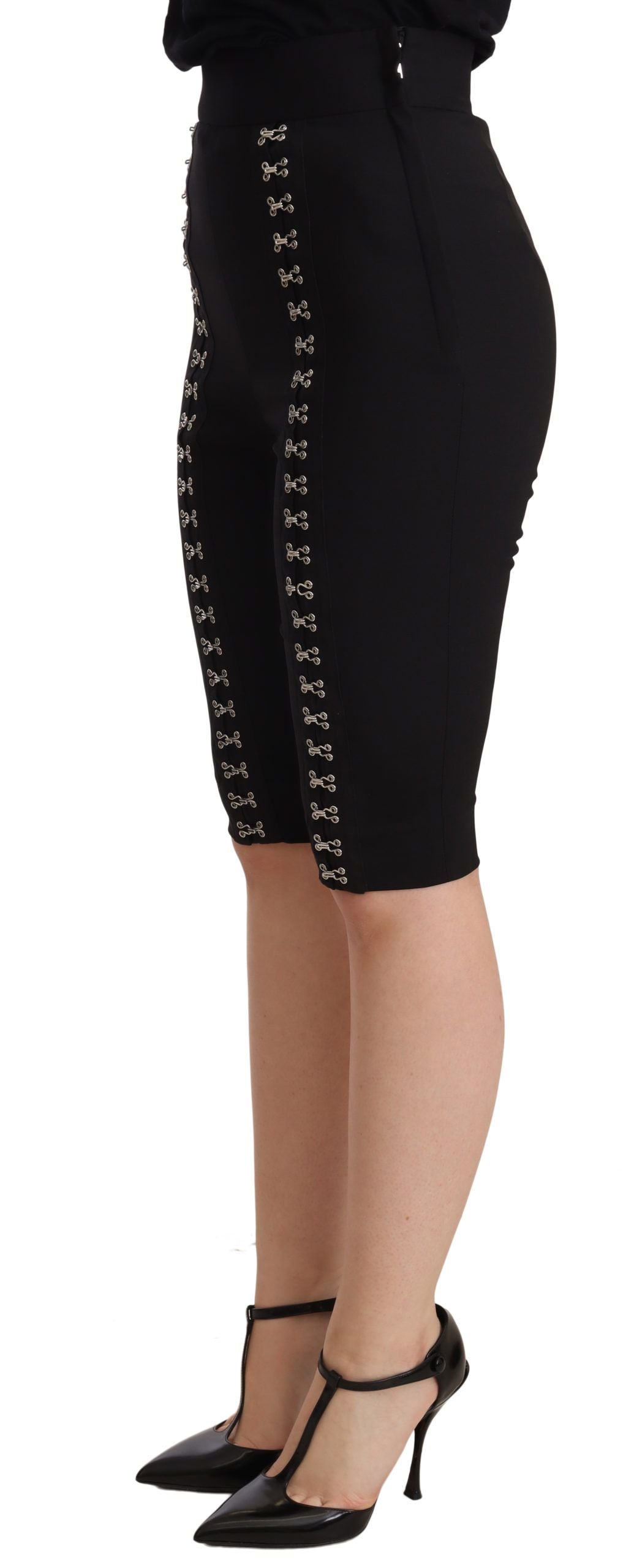 Dolce &amp; Gabbana Schwarze Wollstretch-Shorts mit schmaler Passform und hoher Taille