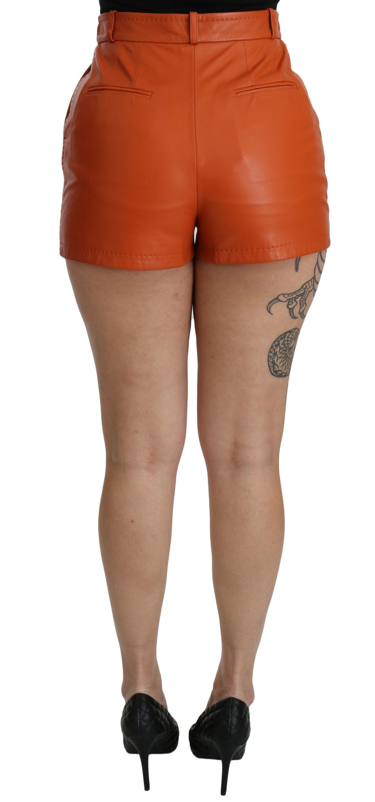 Dolce &amp; Gabbana Hotpants-Shorts aus orangefarbenem Leder mit hoher Taille