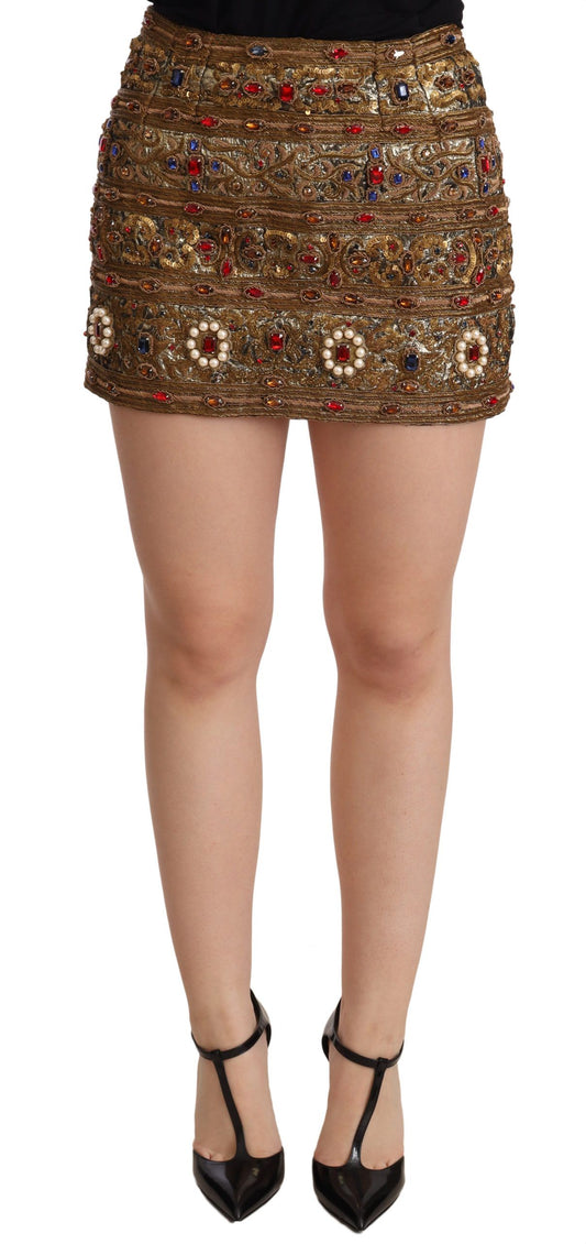 Dolce &amp; Gabbana Goldkristall-Jacquard-Rock mit hoher Taille