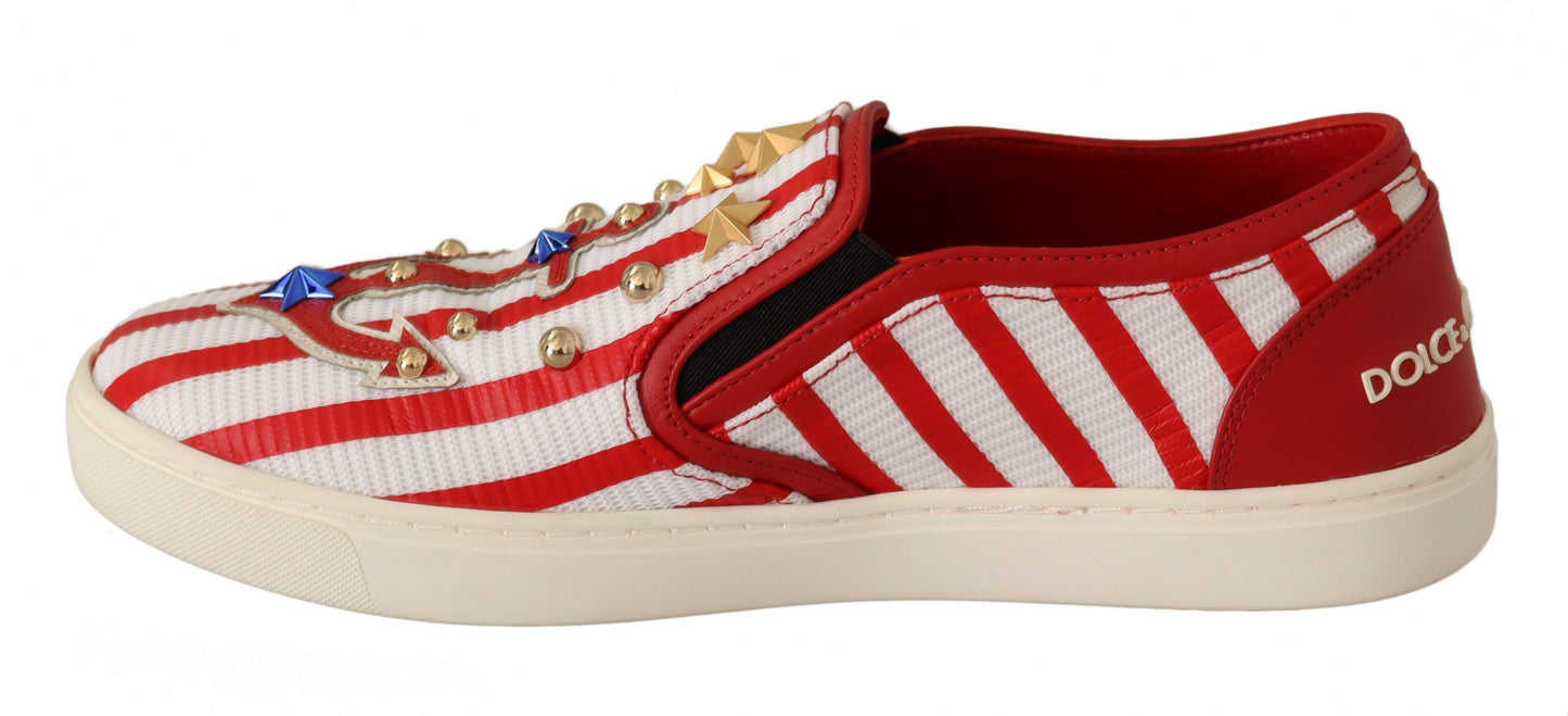 Dolce &amp; Gabbana Red White Anchor Studded Loafers Shoes