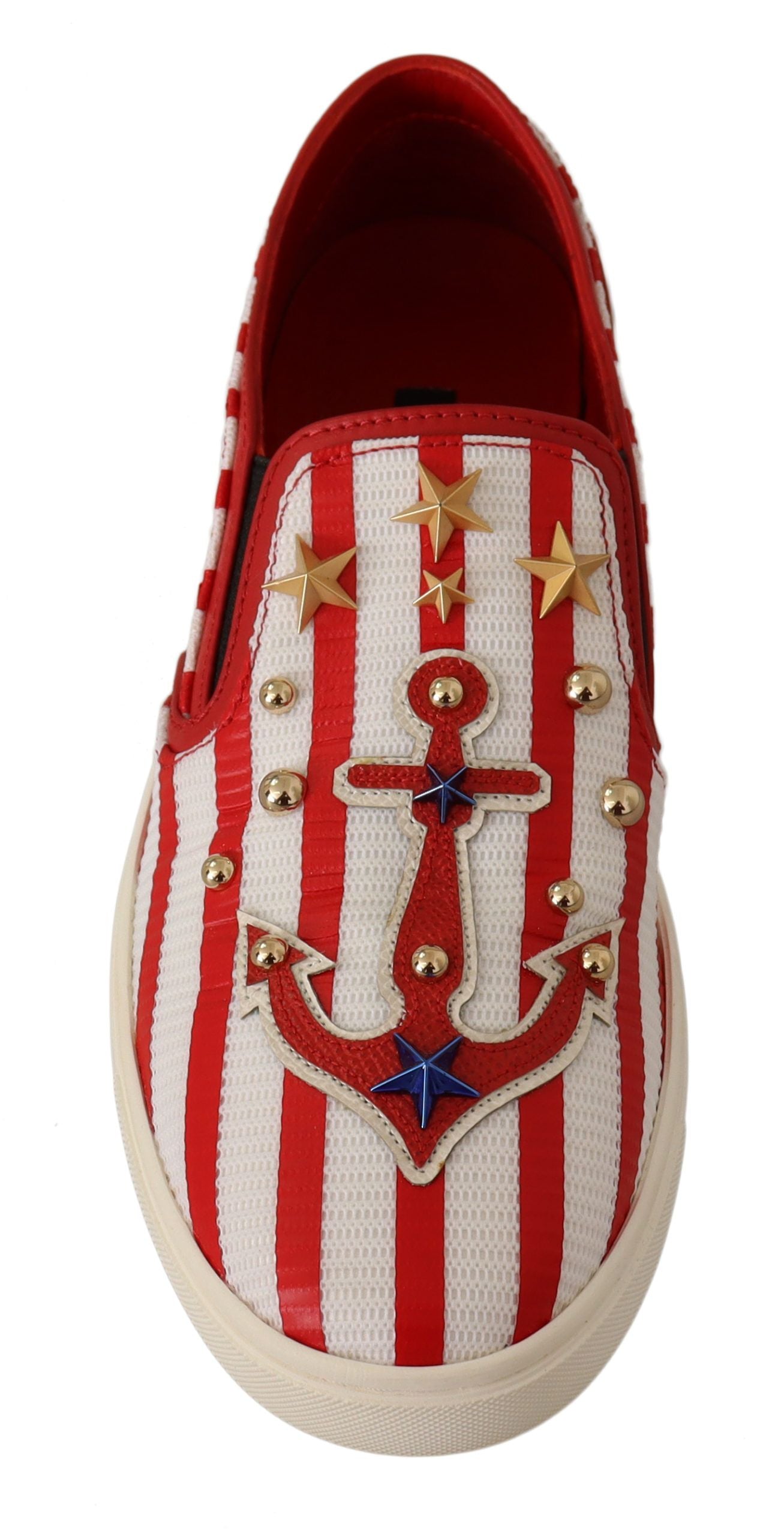 Dolce &amp; Gabbana Red White Anchor Studded Loafers Shoes