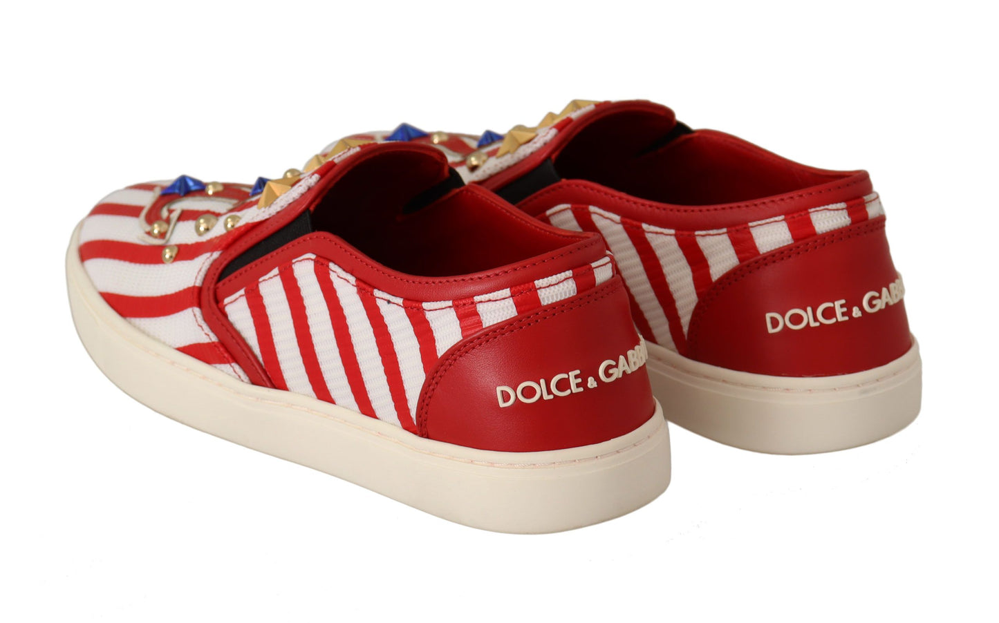 Dolce &amp; Gabbana Red White Anchor Studded Loafers Shoes