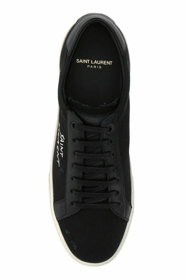 Saint Laurent Black Canvas at Leather Low Top Sneakers