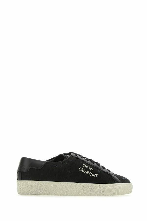 Saint Laurent Black Canvas at Leather Low Top Sneakers