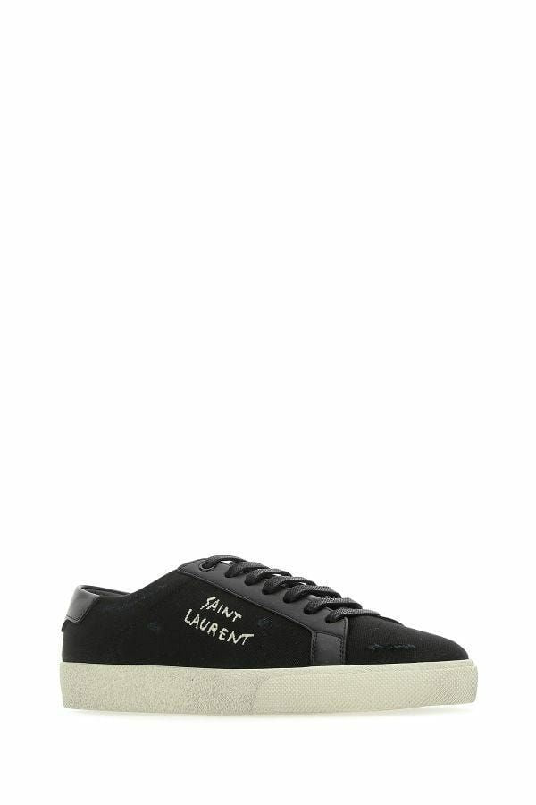 Saint Laurent Black Canvas at Leather Low Top Sneakers