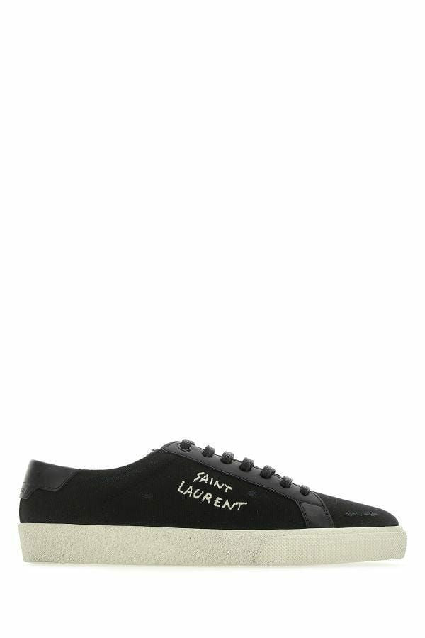 Saint Laurent Black Canvas at Leather Low Top Sneakers