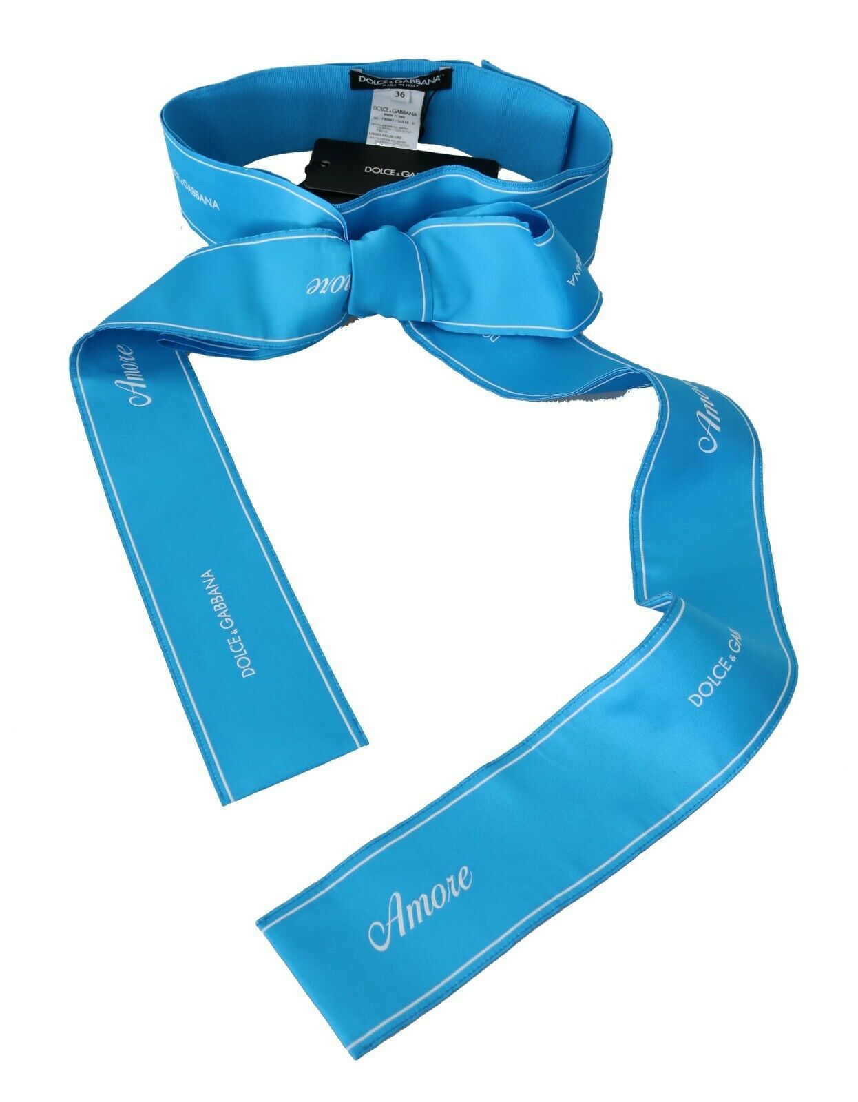 Dolce &amp; Gabbana Blue Waist Ribbon Wide Bow Belt