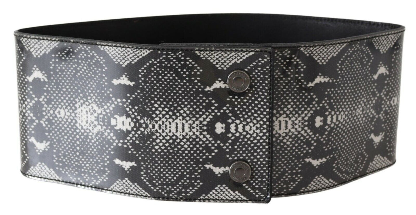 Ermanno Scervino Black Wide Leather na Disenyong Balat ng ahas Waist Belt