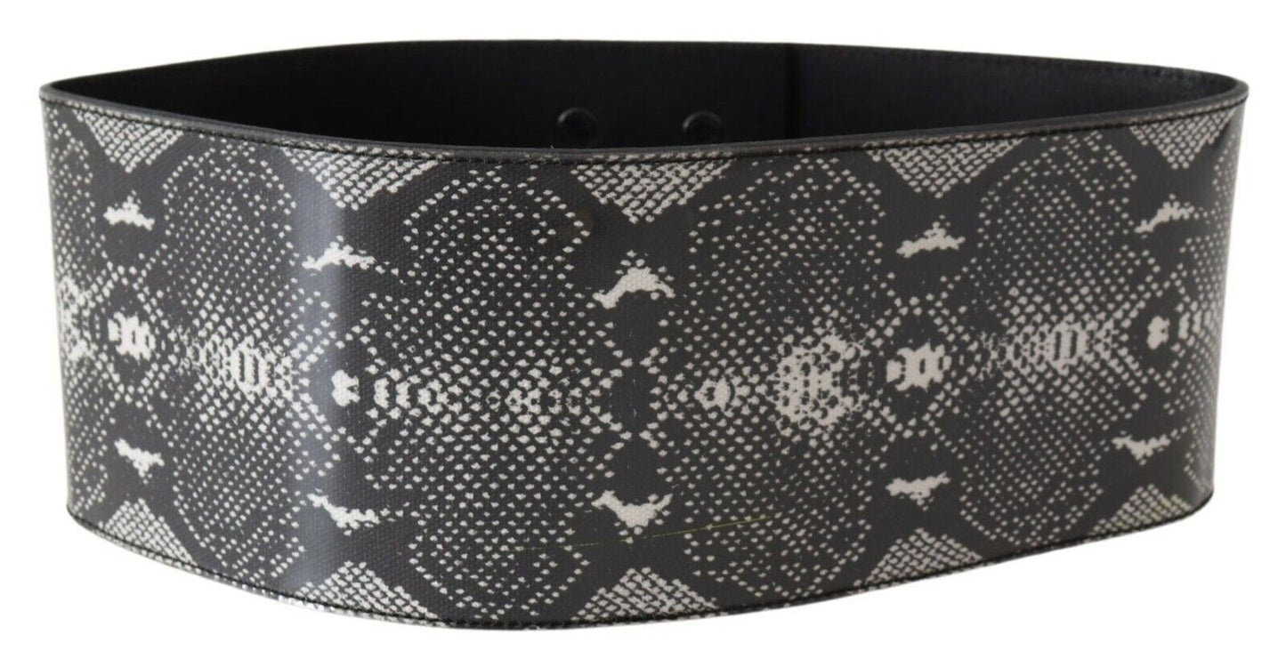 Ermanno Scervino Black Wide Leather na Disenyong Balat ng ahas Waist Belt