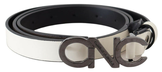 Costume National Belt Mettalic Grey Leather Logo Belt