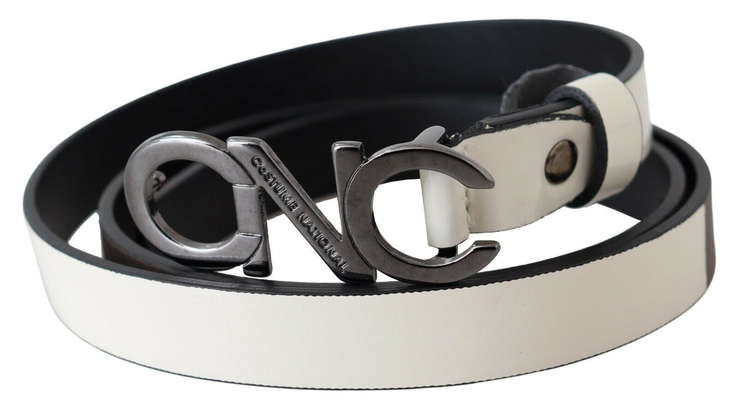 Costume National Belt Mettalic Grey Leather Logo Belt