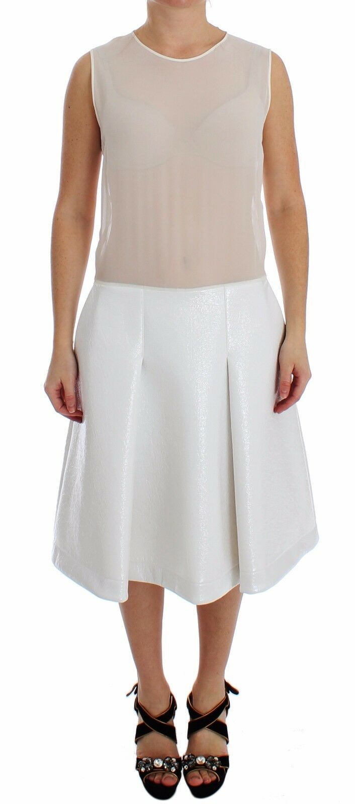 Koonhor White Pleated Bottom Tank Sheath Transparent na Damit