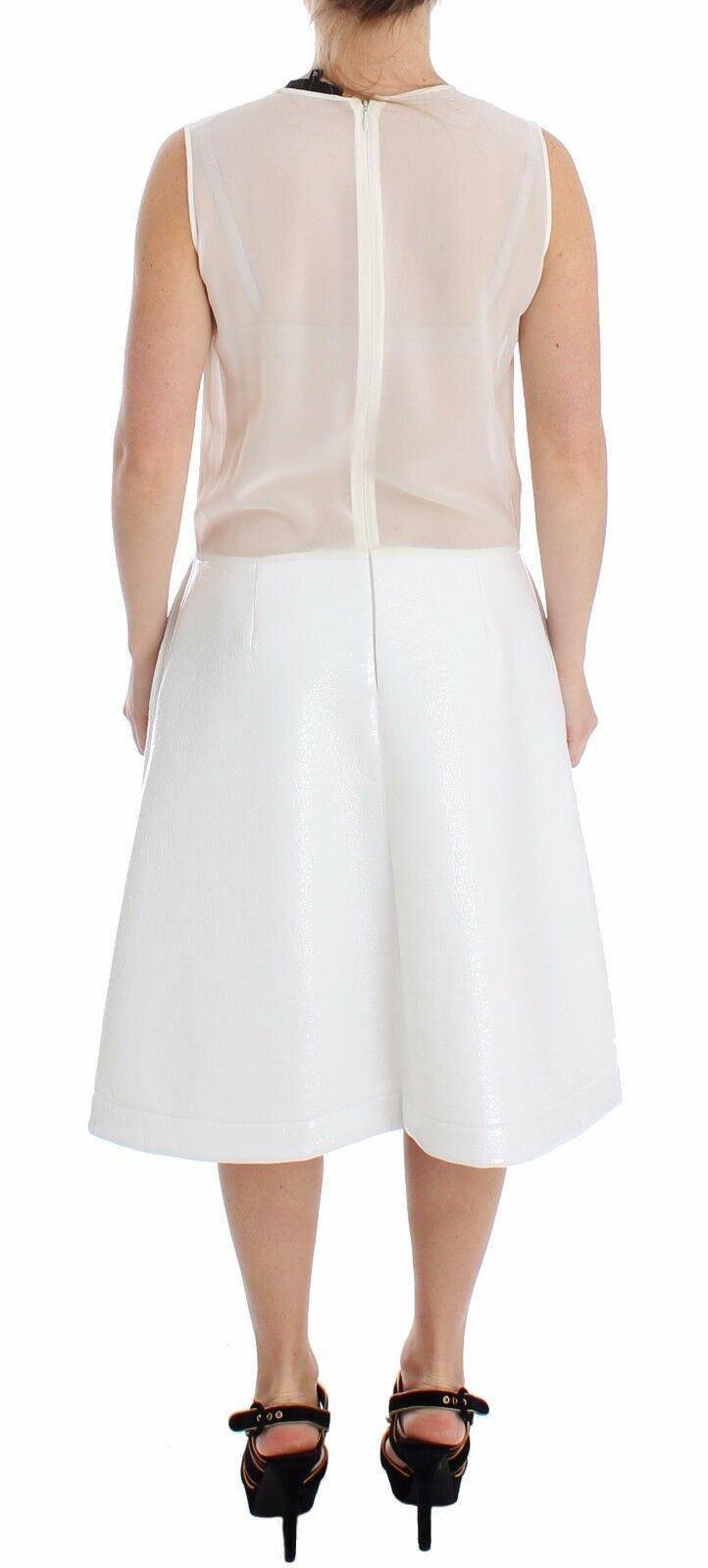 Koonhor White Pleated Bottom Tank Sheath Transparent na Damit