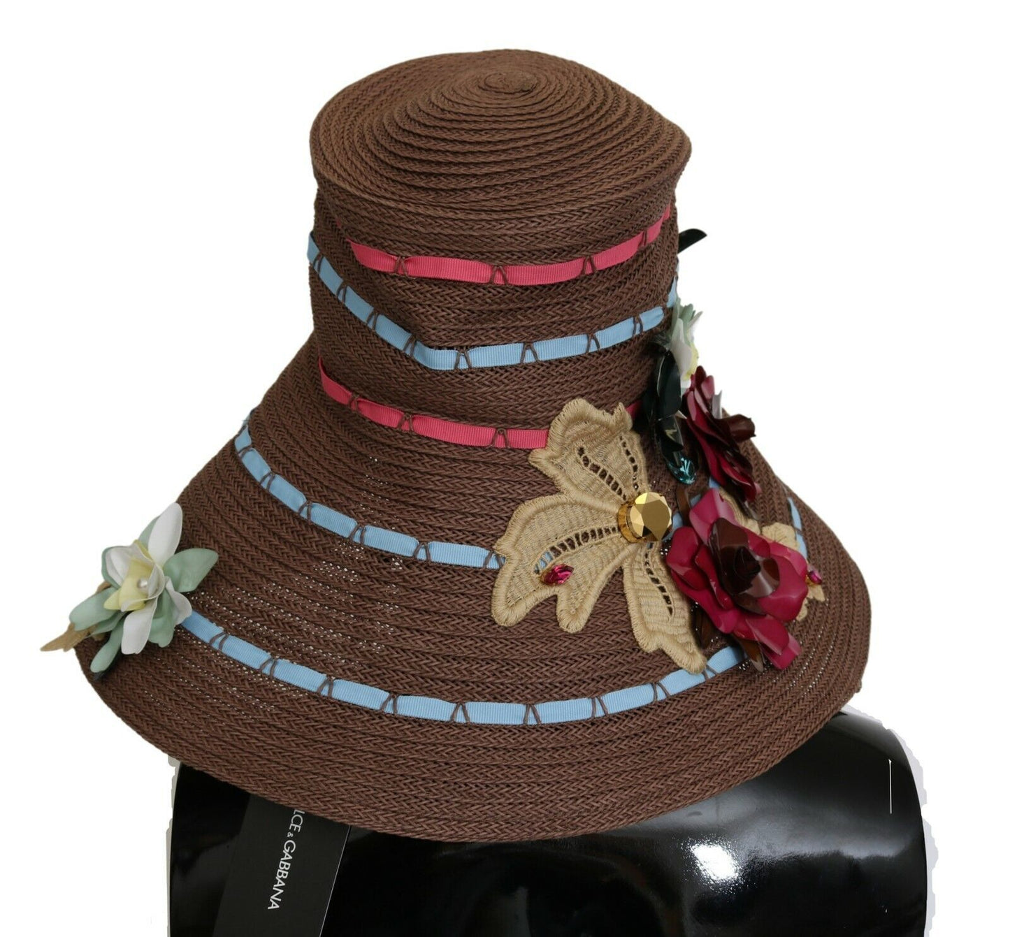 Dolce &amp; Gabbana Brown Knitted Straw Floral Hat