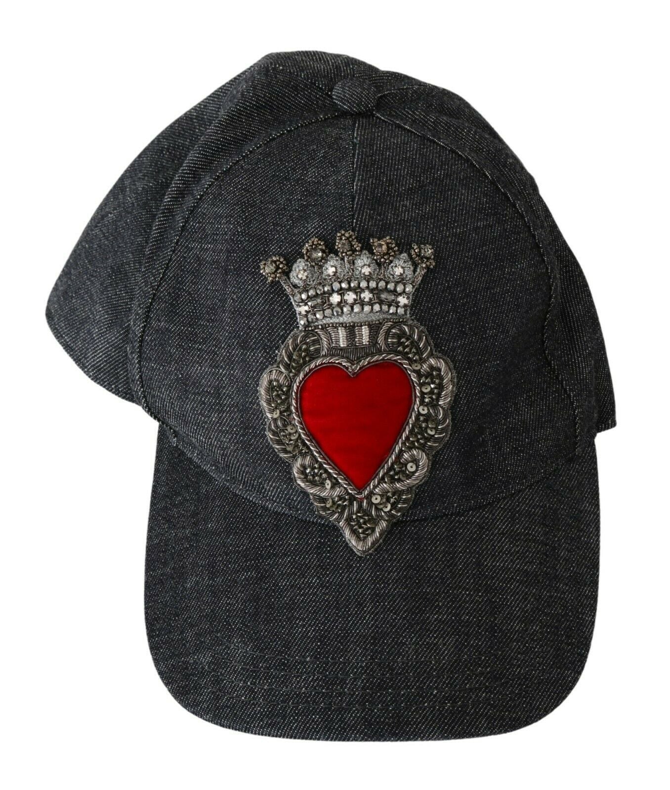 Dolce &amp; Gabbana Blue Denim Embroidered Heart Design Cap