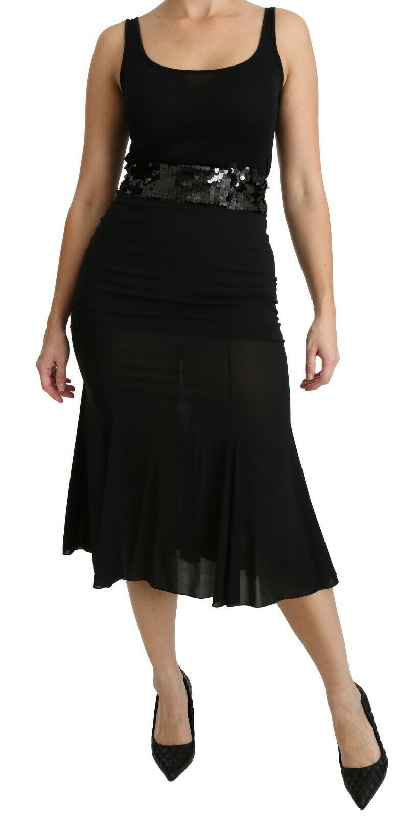 Dolce &amp; Gabbana Black Mermaid High Waist Midi Silk Skirt