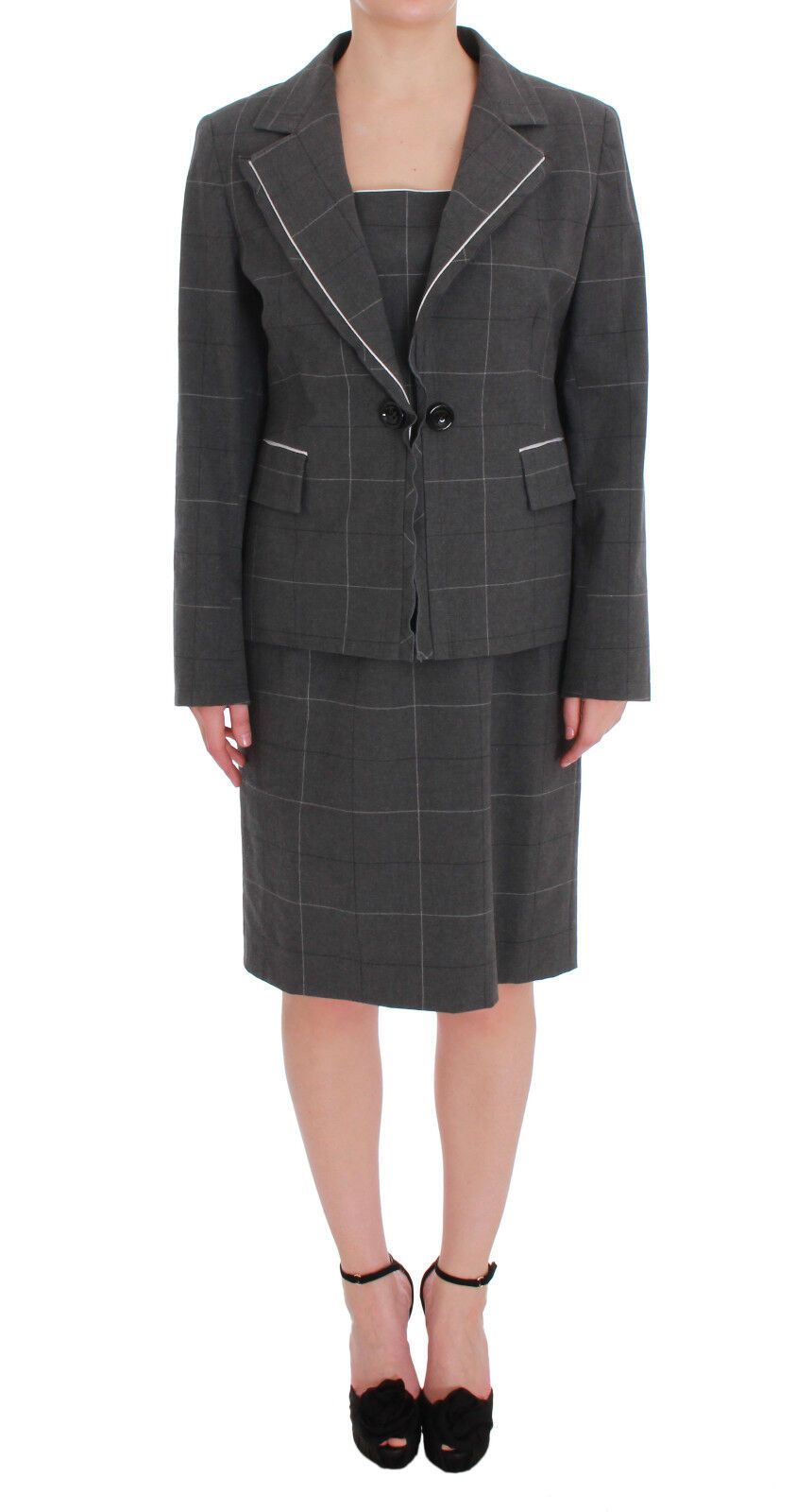 BENCIVENGA Grau kariertes Blazer-Kleid-Set aus Baumwolle