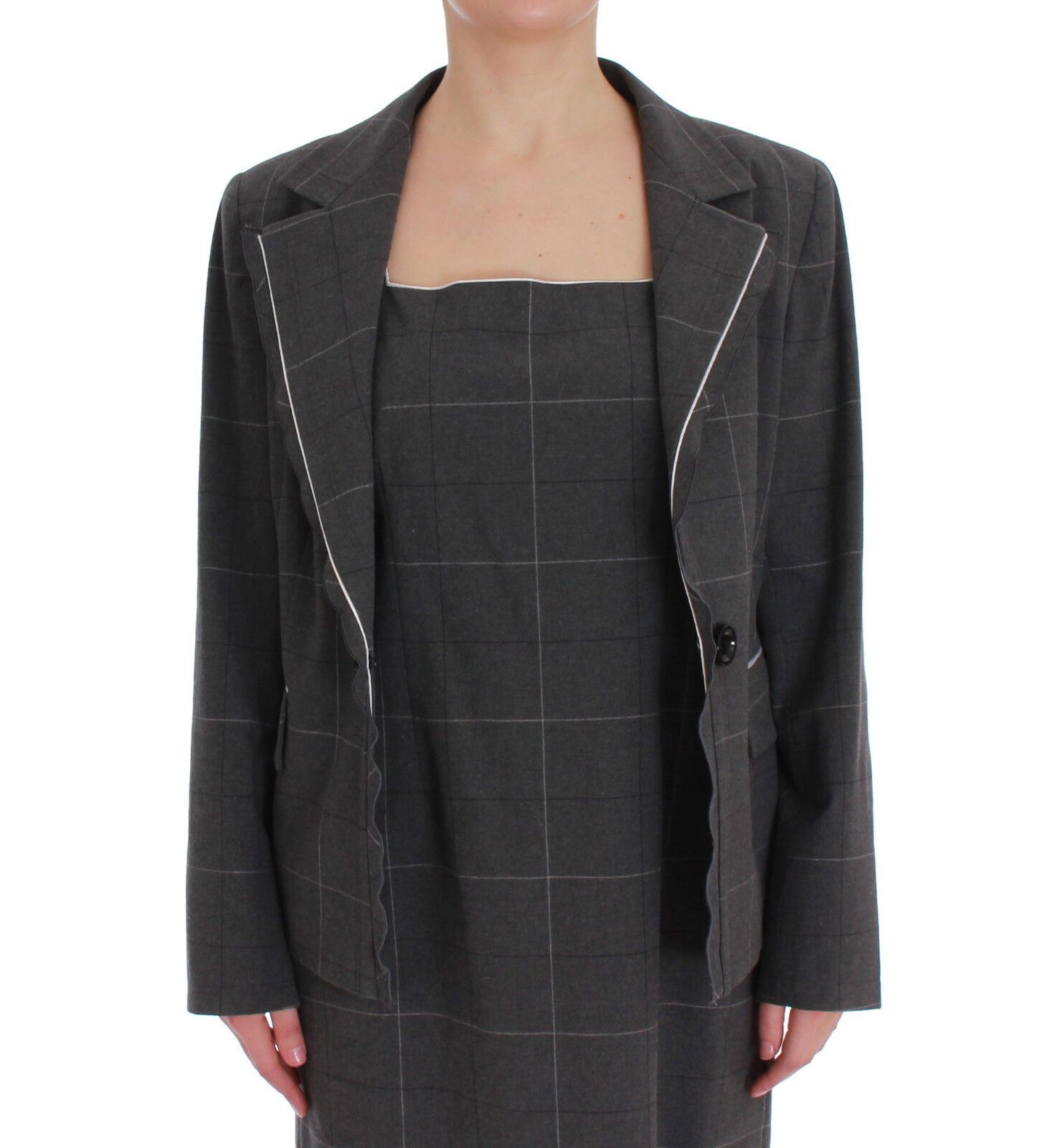 BENCIVENGA Grau kariertes Blazer-Kleid-Set aus Baumwolle