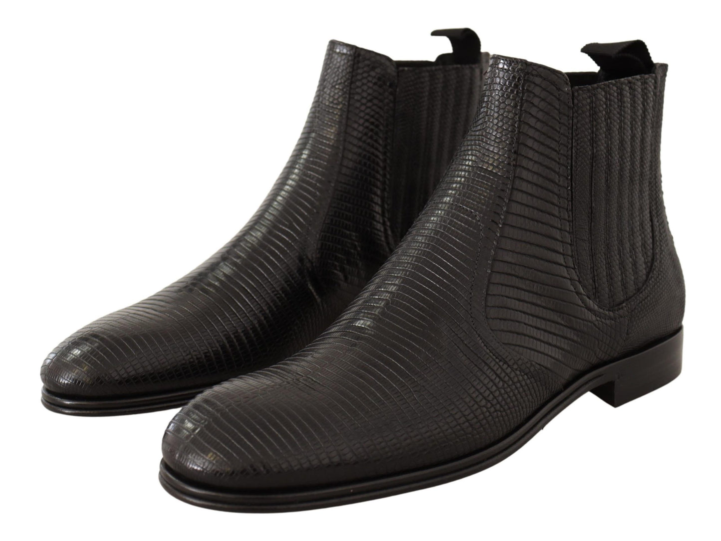 Dolce &amp; Gabbana Black Leather Lizard Skin Ankle Boots