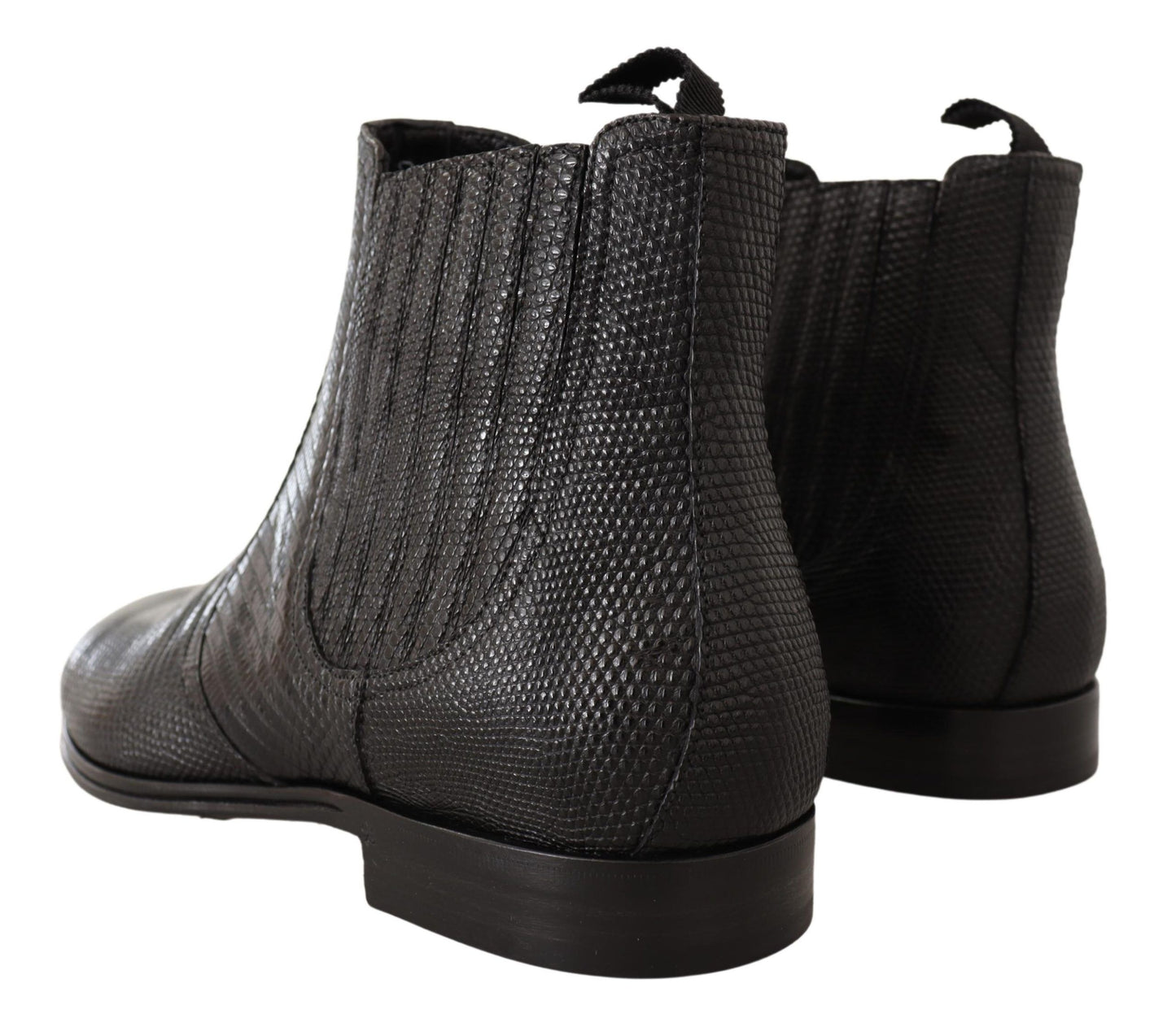 Dolce &amp; Gabbana Black Leather Lizard Skin Ankle Boots