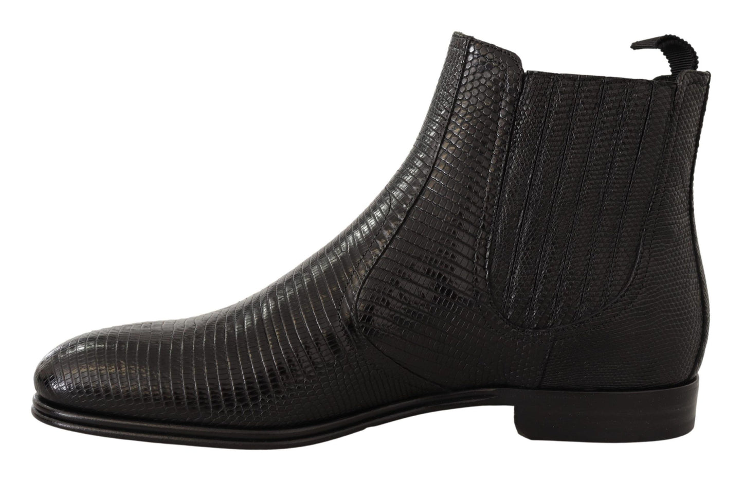 Dolce &amp; Gabbana Black Leather Lizard Skin Ankle Boots