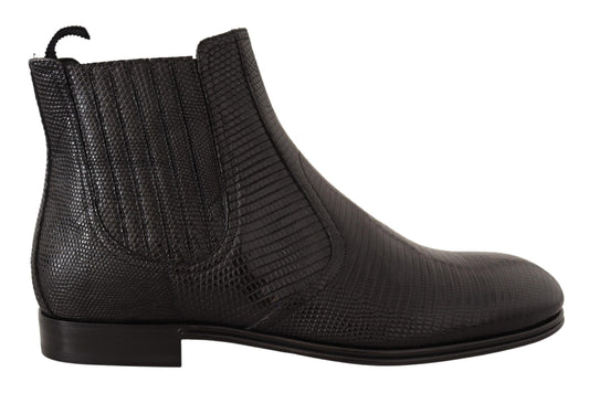 Dolce &amp; Gabbana Black Leather Lizard Skin Ankle Boots