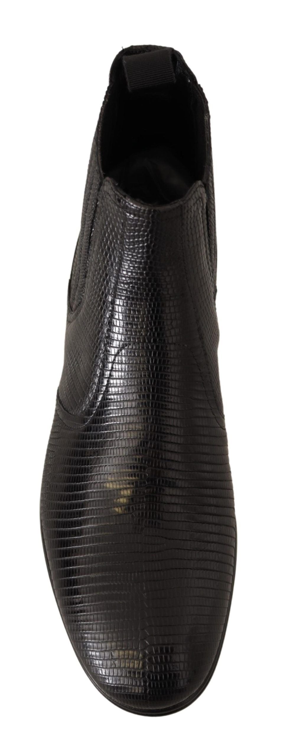 Dolce &amp; Gabbana Black Leather Lizard Skin Ankle Boots